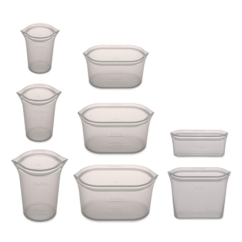 Zip Top Reusable Food Storage Bags | Full Set of 8 [Gray] | Silicone Meal Prep Container | Microwave, Dishwasher and Freezer Safe | Made in the USA - Image 2